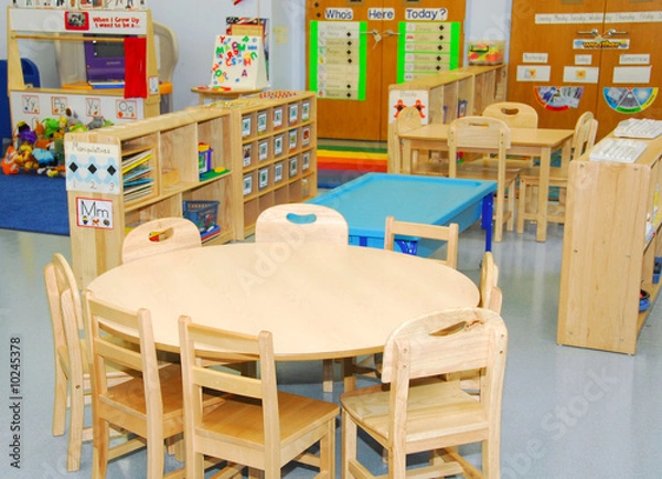 Fototapeta Classroom and activity stations of preschool