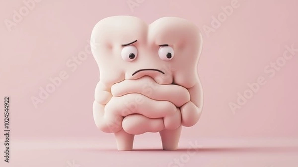 Fototapeta Cartoon illustration of a sad abstract gut with a disease.	