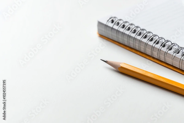 Fototapeta Pencil and notebook on clean white background