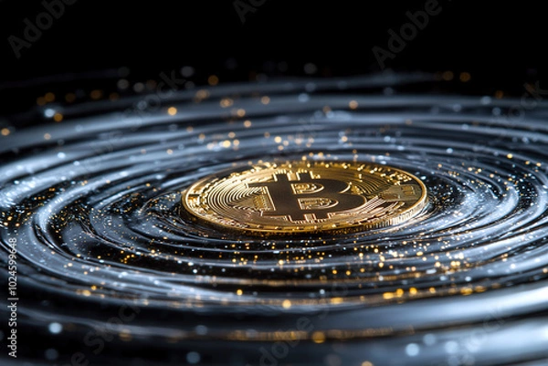 Fototapeta Bitcoin Ripples: Cryptocurrency in Motion