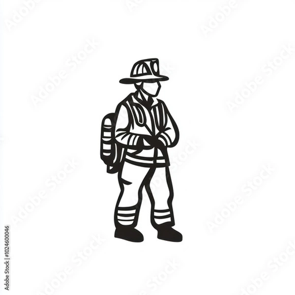 Fototapeta Firefighter in uniform, kneeling beside a fire truck, checking equipment with a serious expression. Smoke fills the background, indicating an active emergency situation.