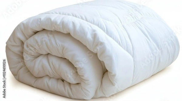 Obraz Folded White Soft and Comfy Blanket. Warm Duvet, Quilt, Down Comforter Isolated on White Background