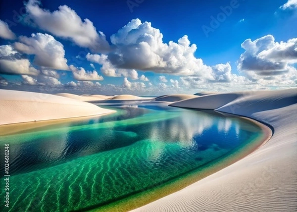 Obraz Surreal Landscapes of Lençóis Maranhenses National Park: Rolling Sand Dunes and Crystal Clear Rainwater Pools
