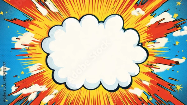Fototapeta Creative explosion of color with a vibrant speech bubble against a bright orange background