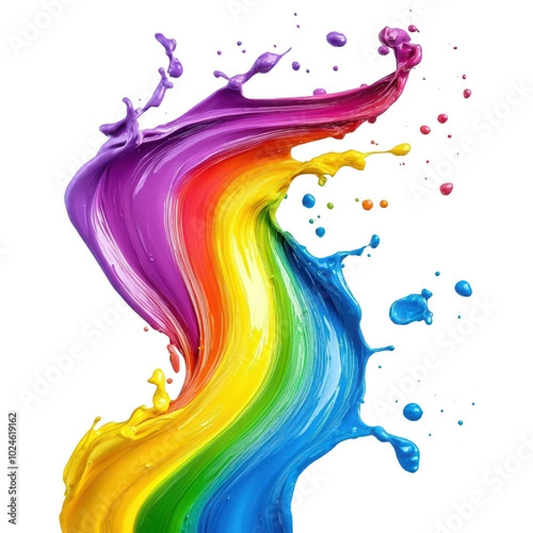 Fototapeta Vibrant paint explosion creating colorful rainbow wave, showcasing energetic splashes and dynamic movement. This artwork captures essence of creativity and joy