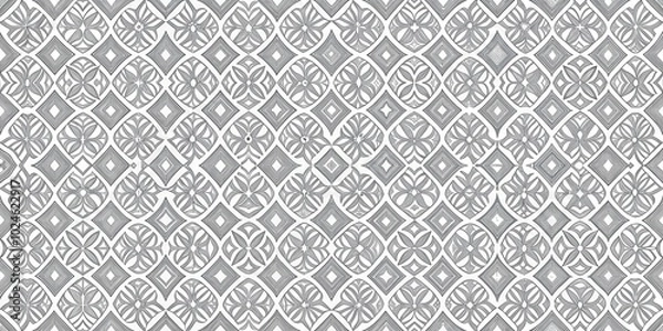 Fototapeta An intricate repeating pattern of overlapping diamonds, squares, and floral motifs, creating a complex and captivating geometric design.