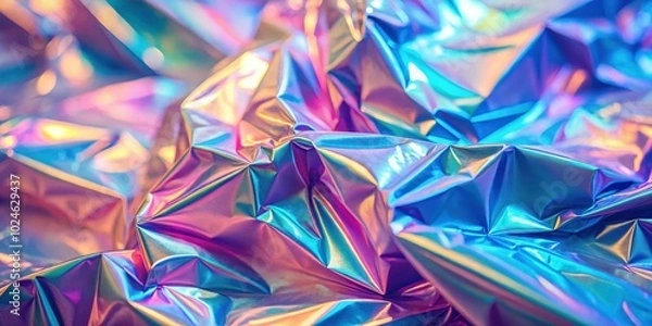 Fototapeta Abstract Background of Shimmering Holographic Material with Iridescent Colors and Textured Surface