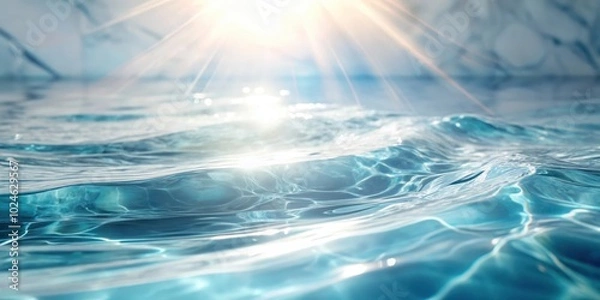 Fototapeta Sunbeams dance on the surface of the rippling water, creating a mesmerizing display of light and texture.
