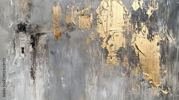 Fototapeta Abstract artwork featuring gold accents on a textured gray background.