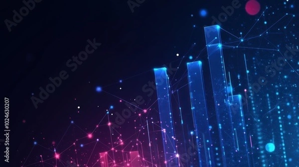 Fototapeta Abstract digital visualization with colorful data bars and connections.