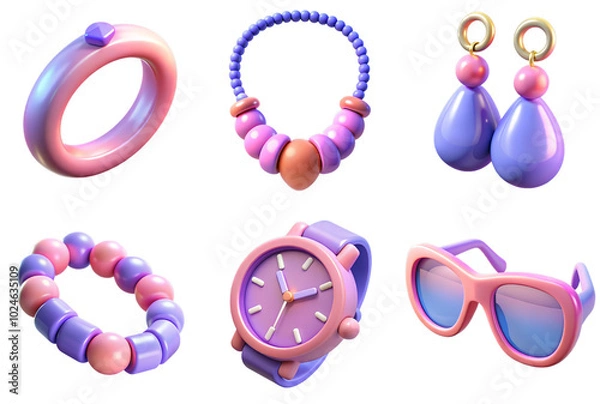 Fototapeta 3d render set of accessories isolated on transparent background Cartoon Illustration in plastic style