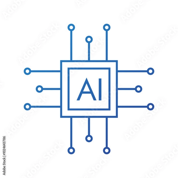 Obraz AI Chip - Artificial Intelligence Technology Minimal Blue Vector Icon