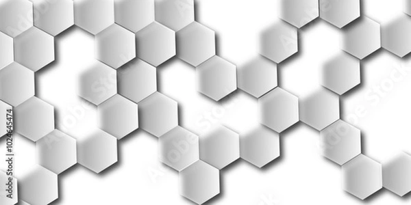Obraz Multiple 3d & luxury grey hexagons polygonal like honeycomb mosaic with shadow are used in abstract white texture vector illustrator digital background design, grey hexagonal digital 3D bg design.