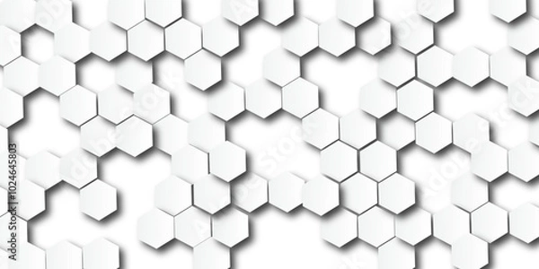 Obraz Multiple 3d & luxury hexagons polygonal like honeycomb mosaic with shadow are used in abstract white texture vector illustrator digital background design, polygonal digital 3D background design.