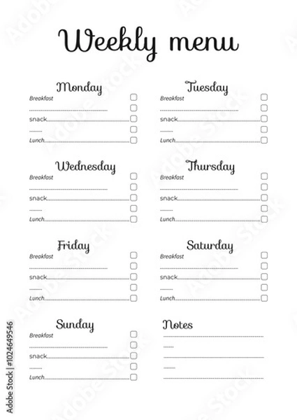 Obraz weekly menu planner 