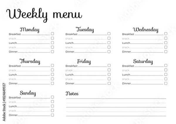 Obraz weekly menu planner 