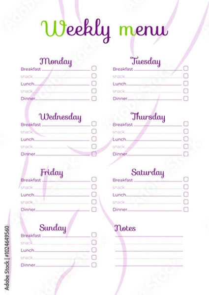 Obraz weekly menu planner fitness