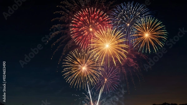 Obraz fireworks with different colors in night sky