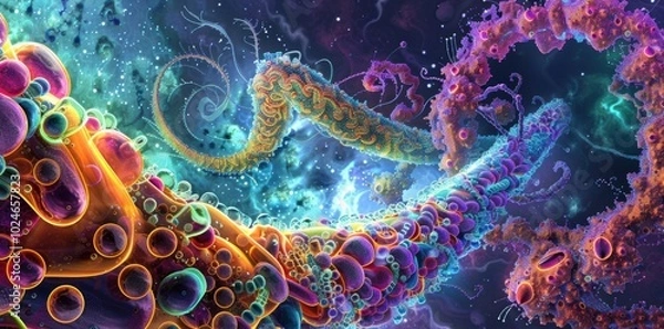 Obraz Illuminating the Complexity of the Electron Transport Chain. Detailed Wallpaper Illustration