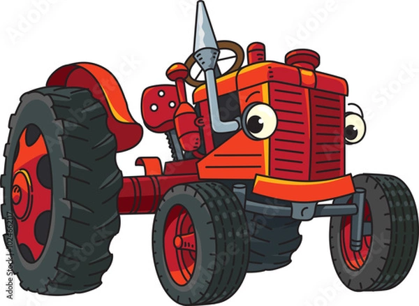 Obraz Funny small retro tractor with eyes. Coloring book