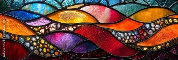 Fototapeta Vibrant stained glass artistry, intricate patterns, rich colors, showcasing skilled craftsmanship and artistic design elements