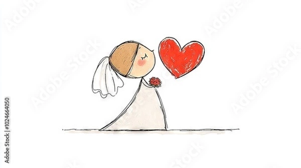 Fototapeta   A Bride and Groom Kissing with Heart Shaped Object on White Background