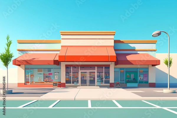 Obraz building store cartoon style 3d rendering, illustration