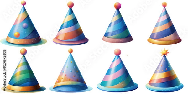 Obraz Cartoon illustration set of party hat with Grainy Textures. isolate on a white background. PNG
