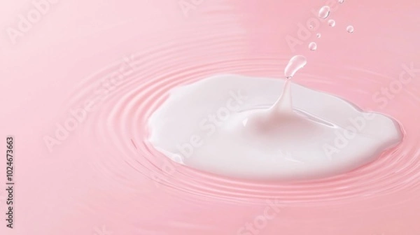 Fototapeta A small puddle of milk with ripples on a pastel coral background, clean and minimal.