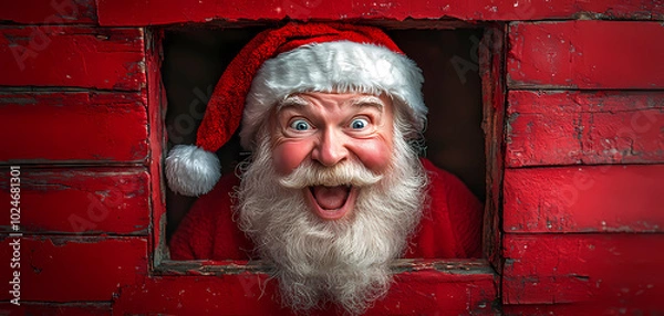 Obraz Santa peering through a window in a brick wall.