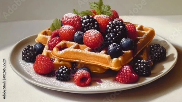 Fototapeta Fruity waffle delight