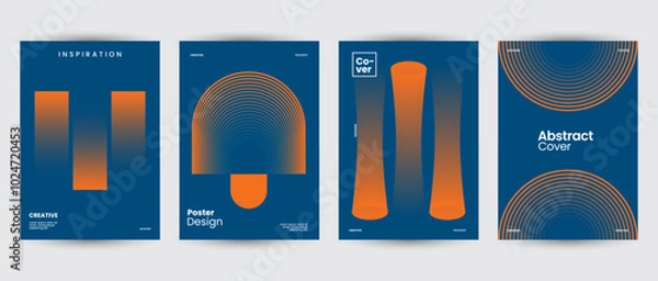Fototapeta Abstract collection of geometric gradient shapes backgrounds. Brutal contemporary figure circle oval wave patterns. Design cover, decoration, poster, banner. Swiss design aesthetic