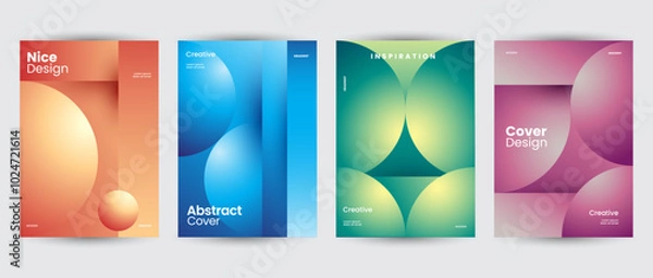 Fototapeta Abstract collection of geometric gradient shapes backgrounds. Brutal contemporary figure circle oval wave patterns. Design cover, decoration, poster, banner. Swiss design aesthetic