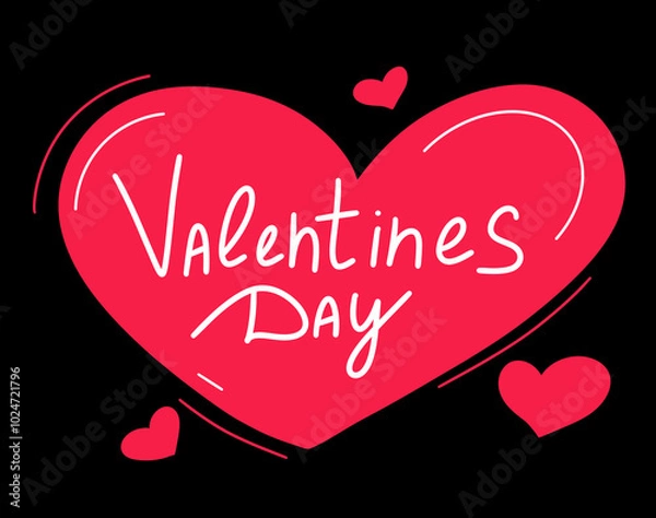 Fototapeta February 14 lettering, cute illustration with hearts, simple Valentine's Day illustration, holiday card, tag, Valentine's Day template