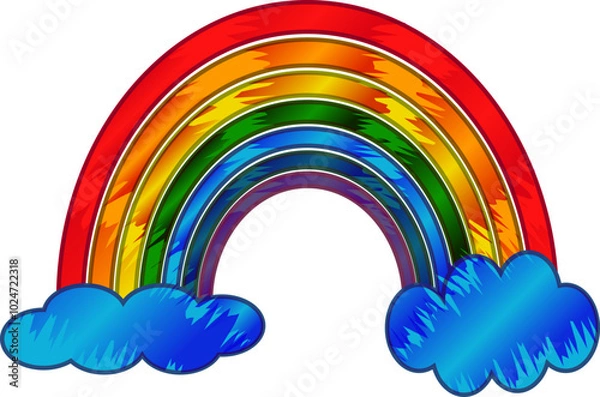 Obraz Cartoon composition with colorful rainbow and two clouds isolated on transparent backdrop vector