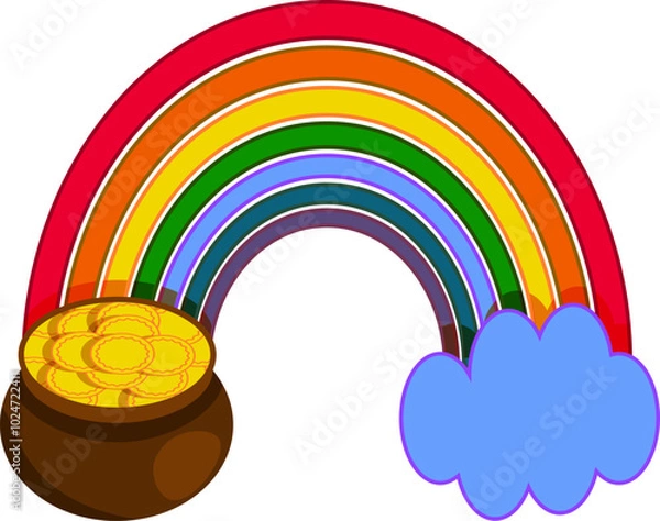 Obraz Pot of golden coins cloud and colorful rainbow for Saint Patrick Day celebration vector