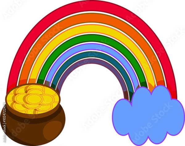 Obraz Pot of golden coins cloud and colorful rainbow for Saint Patrick Day celebration