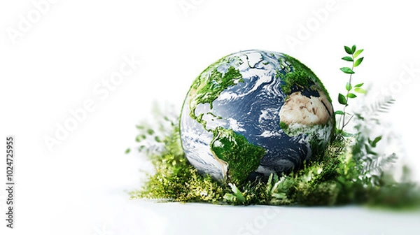 Obraz globe surrounded by greenery symbolizes environmental awareness and sustainability