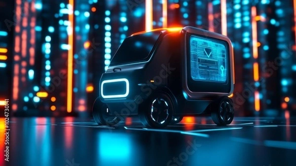 Fototapeta Autonomous vehicle, urban delivery, holographic pathfinding