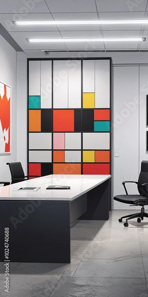 Fototapeta Stylish High-End Office Interior with Minimalist Furniture and Art, Front Lobby, Reception Area, Modern Business office Mockup 