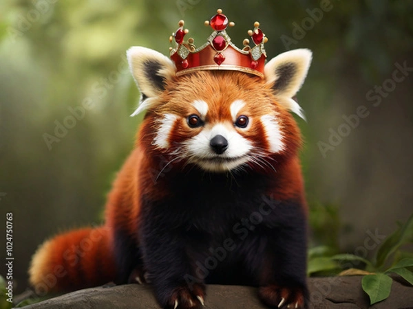 Obraz  animal mammal cute royal red panda in a golden crown AI generated