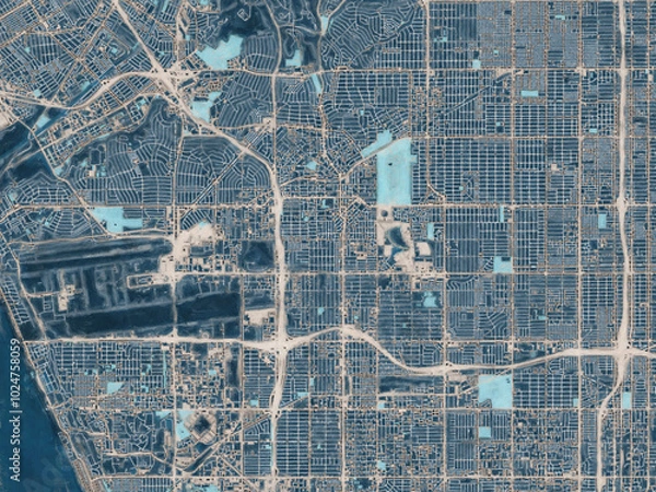 Fototapeta Painterly Style City Map of Inglewood California, USA in a Blue Color Scheme.