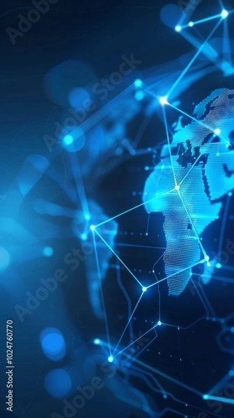 Fototapeta Digital Earth with data connections representing global network, on dark blue background. Technology and connection concept.