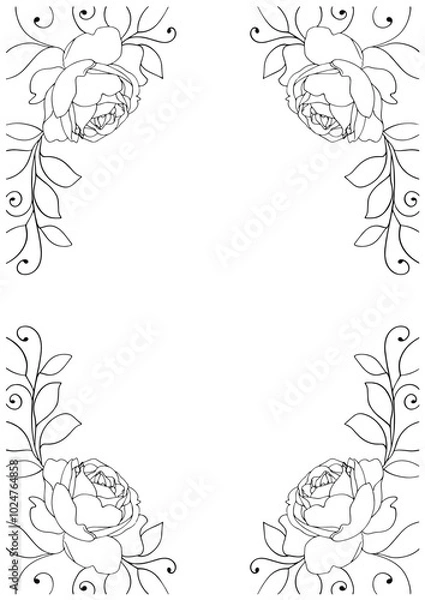 Obraz おしゃれなバラの白黒フレーム