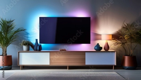 Obraz tv mockup backlighting color modern designed furniture in livingroom with led backlight