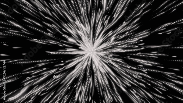 Fototapeta Abstract silver background. Explosion star. illustration digital. 3D rendering of bright particles fill the space with jets of energy and light.