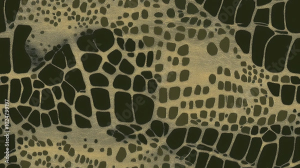 Fototapeta crocodile leather print seamless patchwork pattern in khaki green paint. fashion trendy background for fabric design wallpaper
