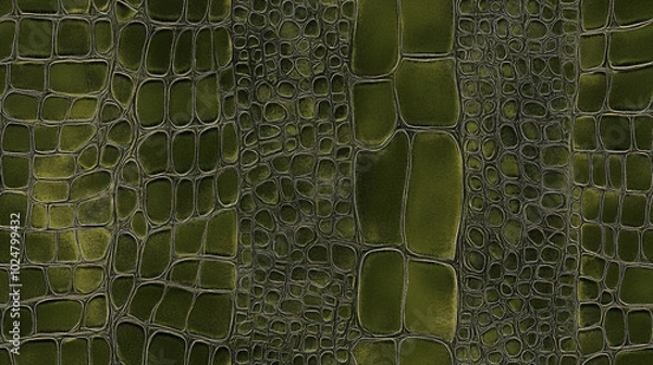 Fototapeta crocodile leather print seamless patchwork pattern in khaki green paint. fashion trendy background for fabric design wallpaper