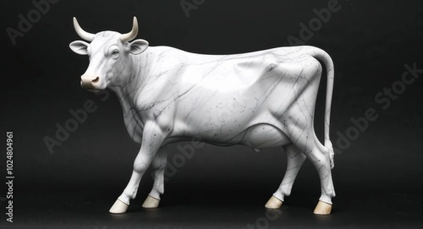 Obraz Cow marble statue closeup on plain black background