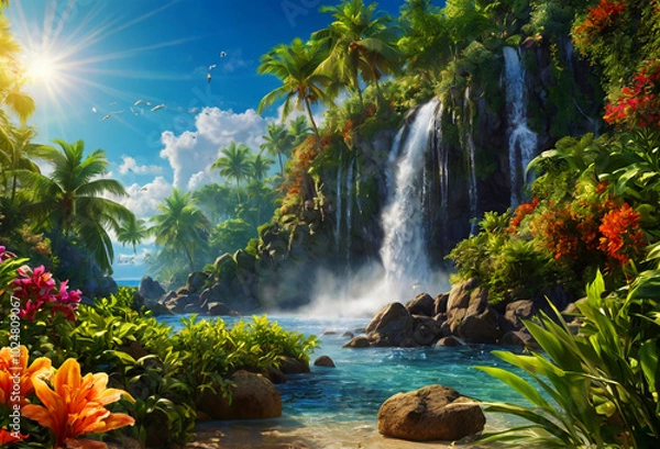 Obraz Indian flora and blue sky. Generative AI